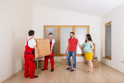 Packed boxes and moving support for a Balham home