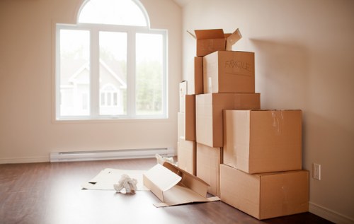 Packed moving boxes ready for house removal in Balham